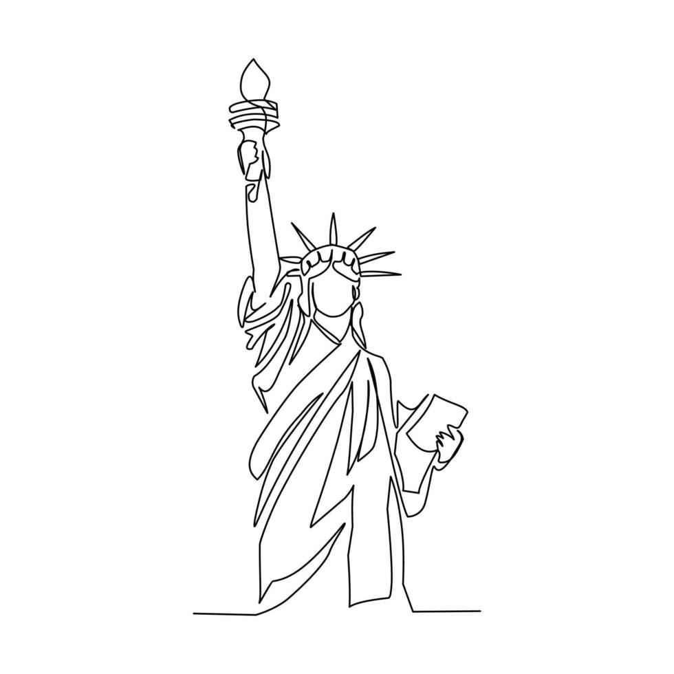 ilustración vectorial de la estatua de la libertad dibujada en estilo de arte lineal vector