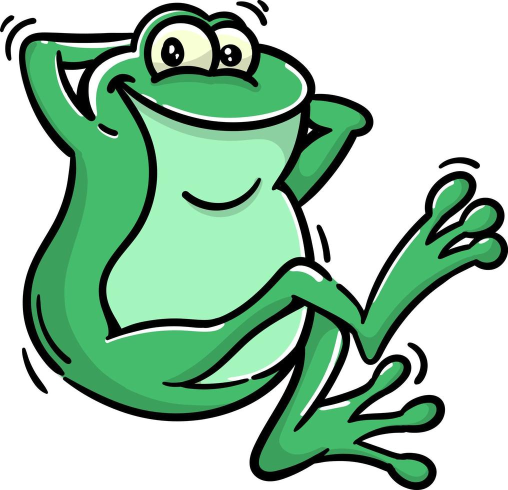 a green frog sitting and enjoy vector