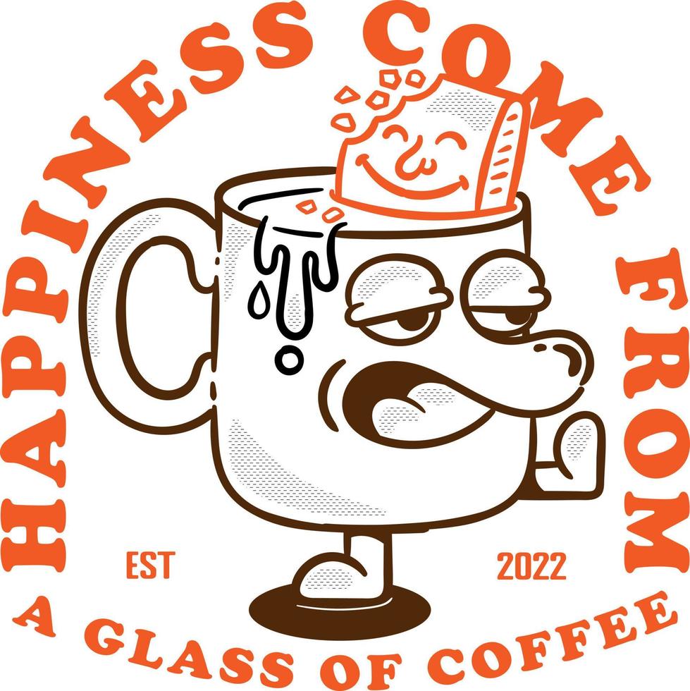 illustration cartoon cup coffee, concept for t shirt design and sticker design vector