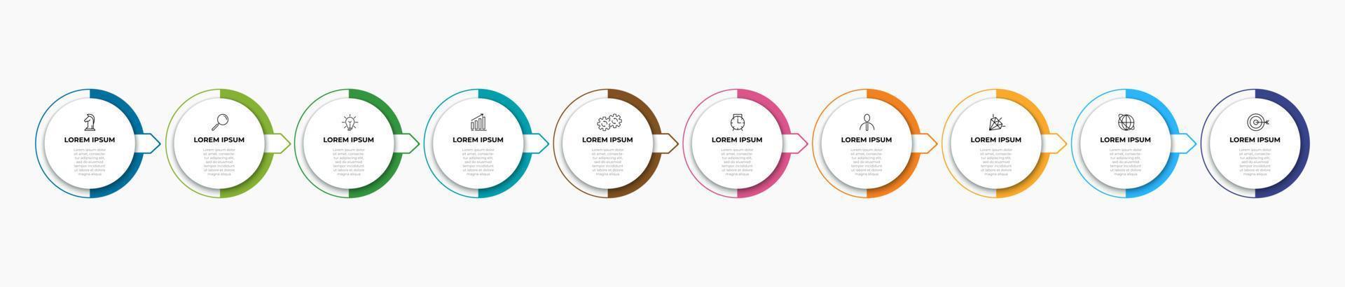 Business Infographic design template Vector with icons and 10 options or steps. Can be used for process diagram, presentations, workflow layout, banner, flow chart, info graph