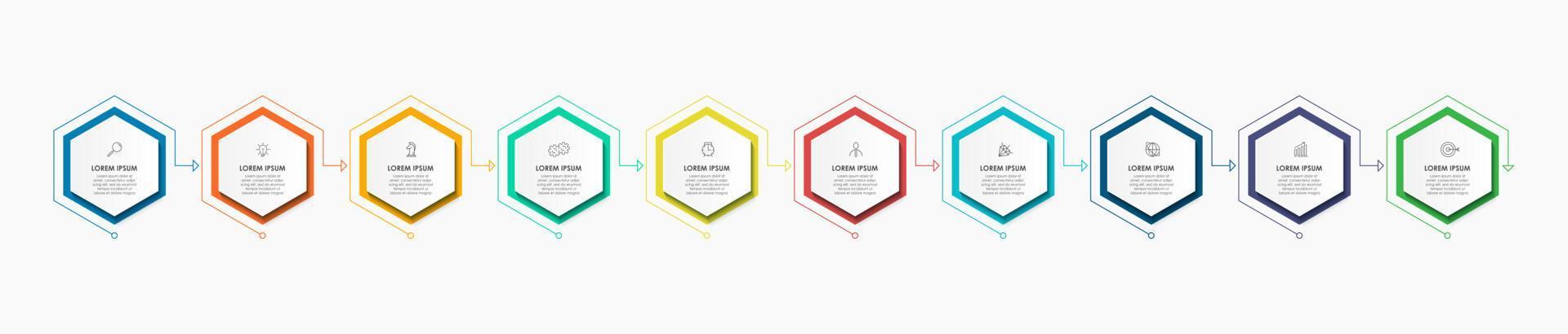 Business Infographic design template Vector with icons and 10 options or steps. Can be used for process diagram, presentations, workflow layout, banner, flow chart, info graph