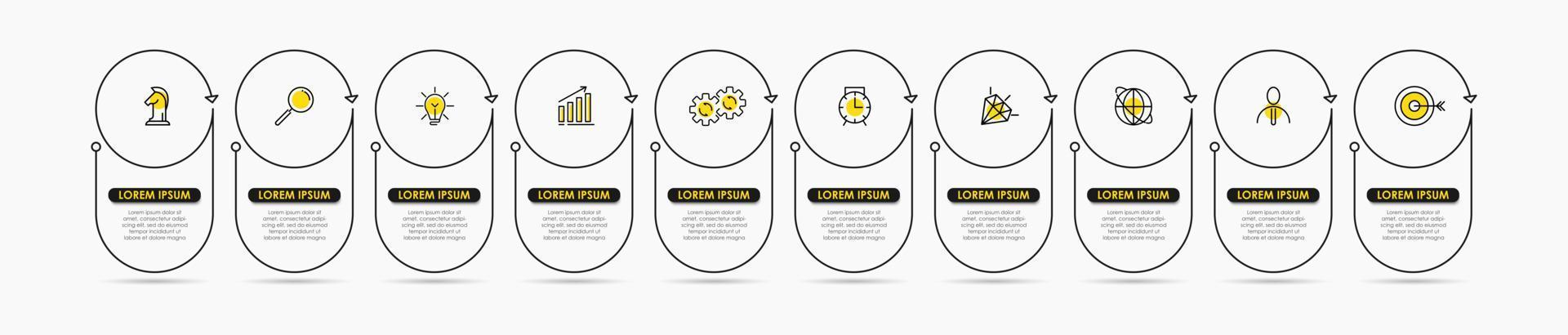 Business Infographic design template Vector with icons and 10 options or steps. Can be used for process diagram, presentations, workflow layout, banner, flow chart, info graph