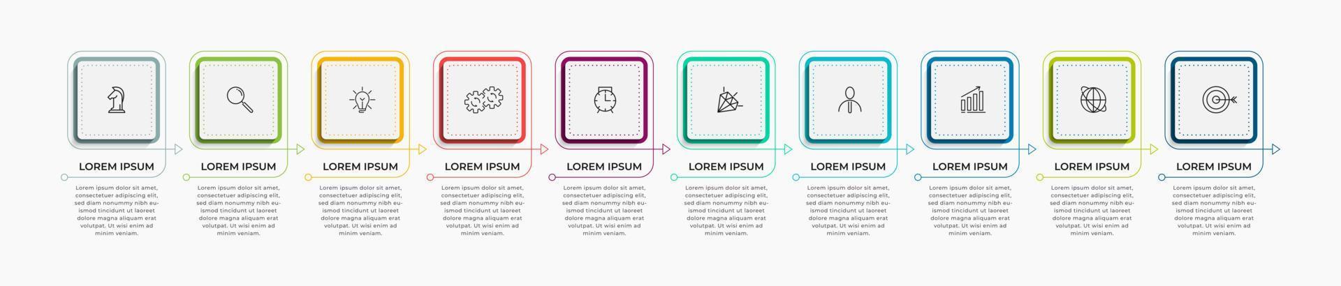 vector de plantilla de diseño infográfico empresarial con iconos y 10 opciones o pasos. se puede utilizar para diagramas de proceso, presentaciones, diseño de flujo de trabajo, pancarta, diagrama de flujo, gráfico de información