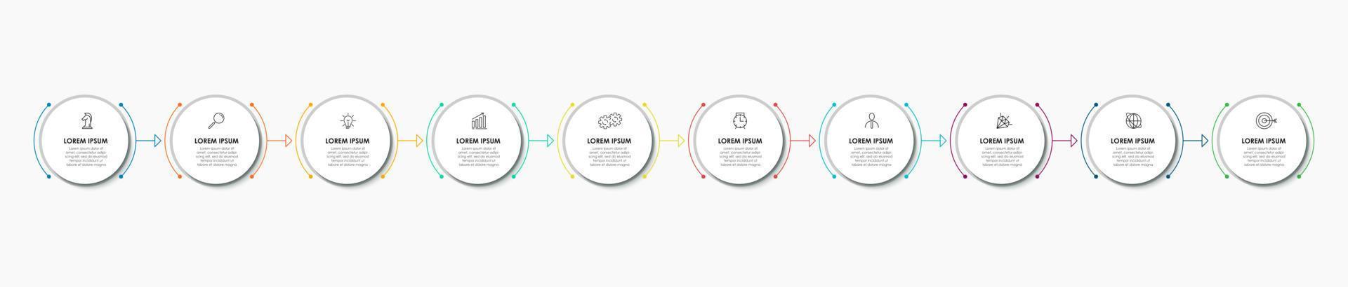 Business Infographic design template Vector with icons and 10 options or steps. Can be used for process diagram, presentations, workflow layout, banner, flow chart, info graph