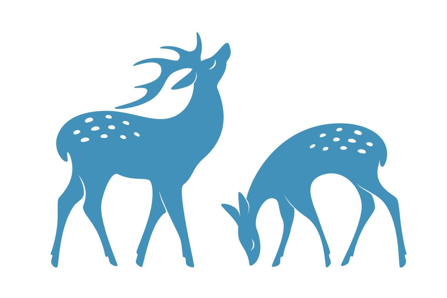 Beautiful silhouettes deer on white background. Winter elements for decor and holiday postcards. Vector illustration