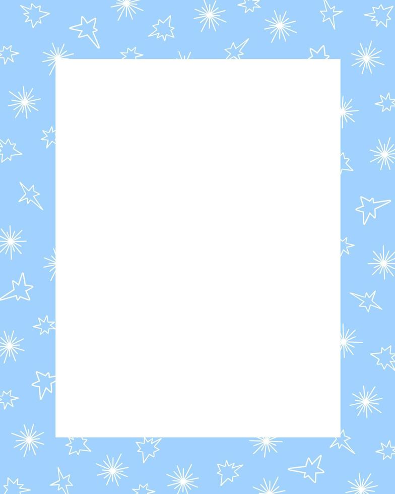 diseño de portada de plantilla de tarjeta de vacaciones de invierno decorado con estrellas de imagen de contorno y copos de nieve, marco rectangular para navidad, invitaciones de año nuevo, tarjetas vector