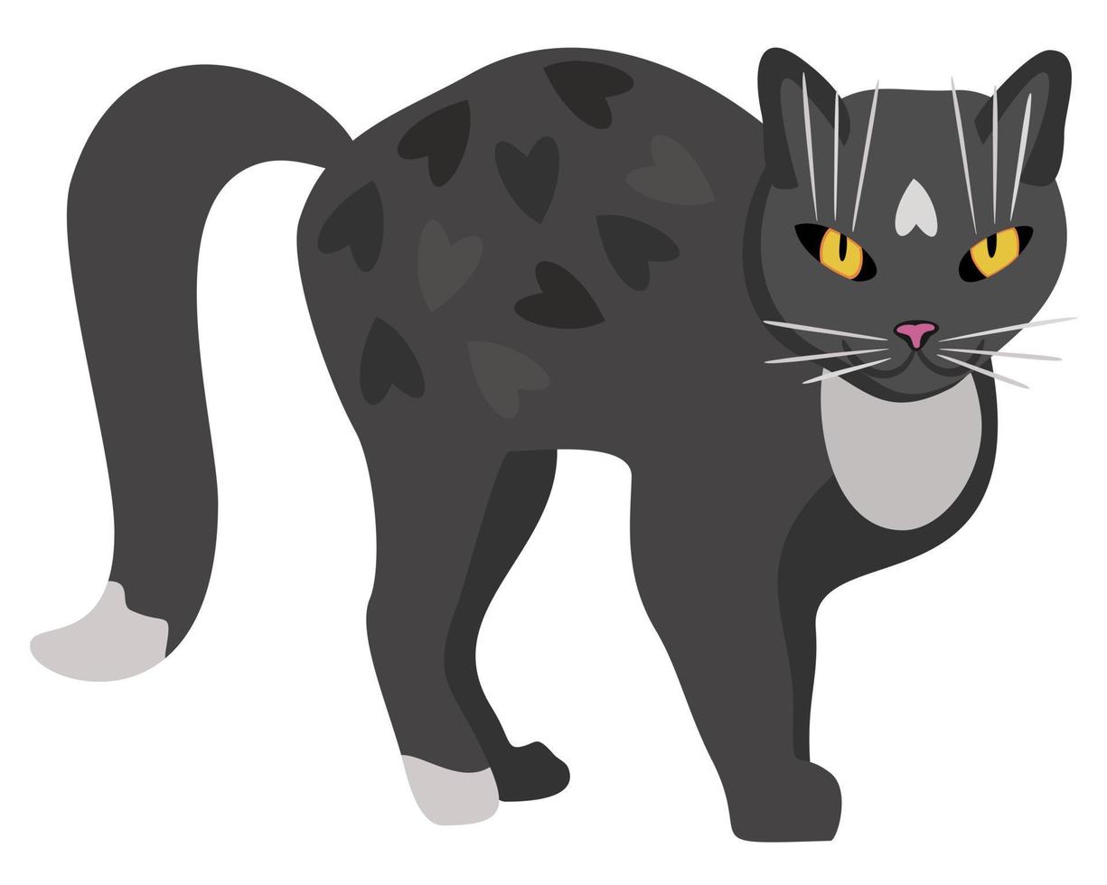 Vector isolated illustration of grey cat with bright yellow eyes.