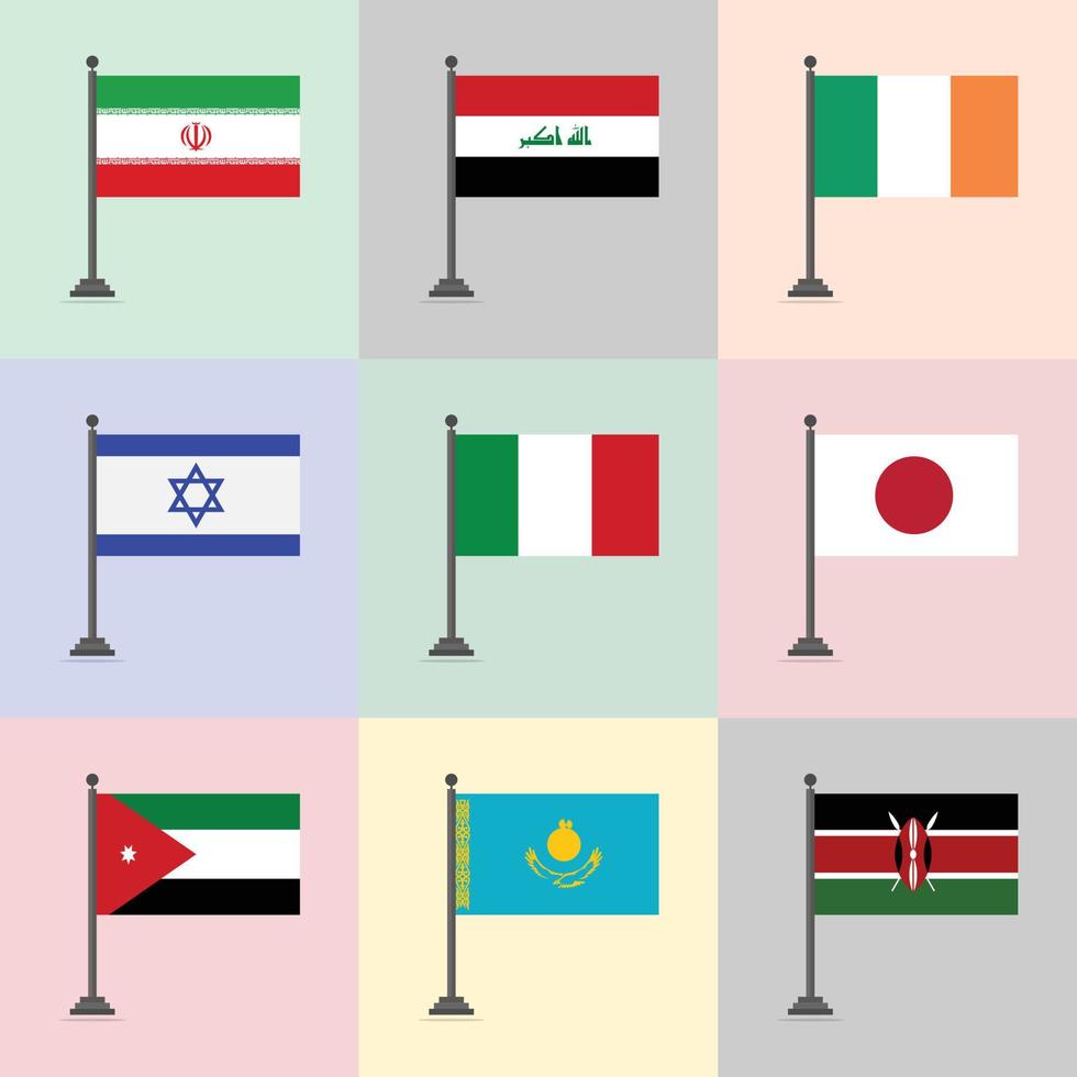 Flag Design Template Iran Iraq Ireland Israel Italy Japan Jordan Kazakistan Kenya vector