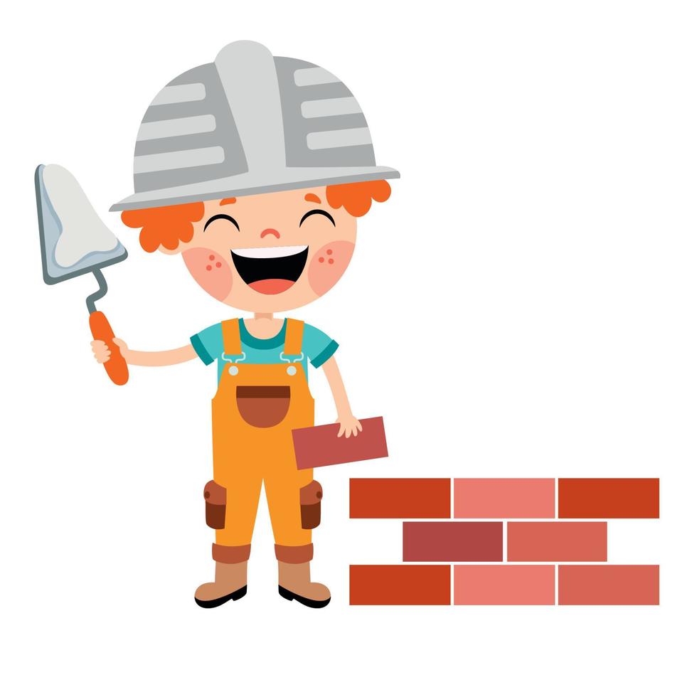 Cartoon Kid With Construction Tools vector
