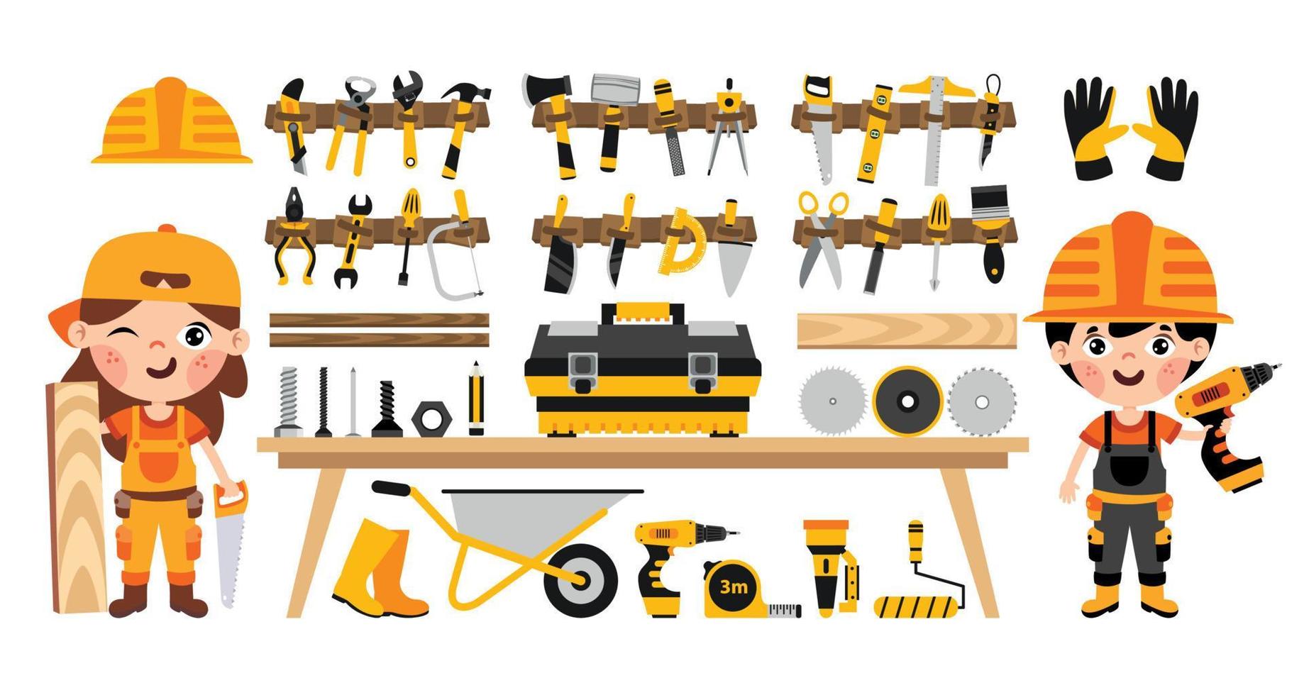 conjunto de varias herramientas de construcción vector