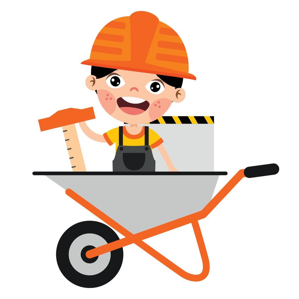 Cartoon Kid With Construction Tools vector