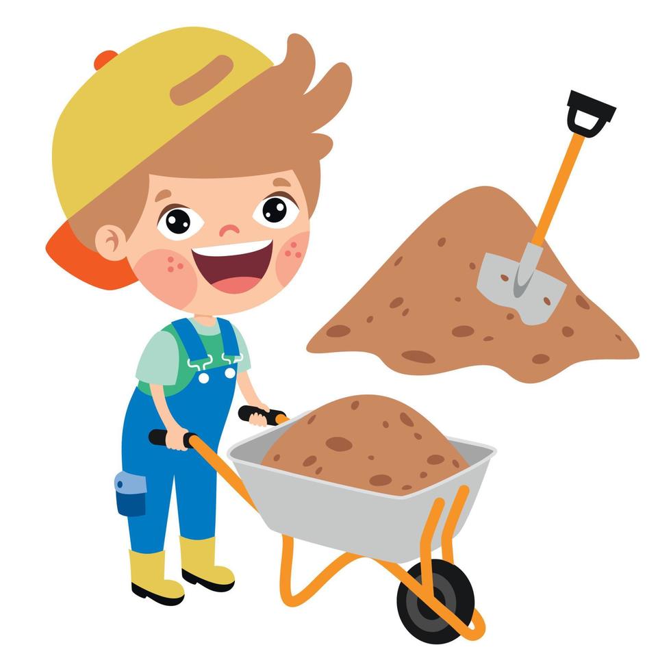 Cartoon Kid With Construction Tools vector