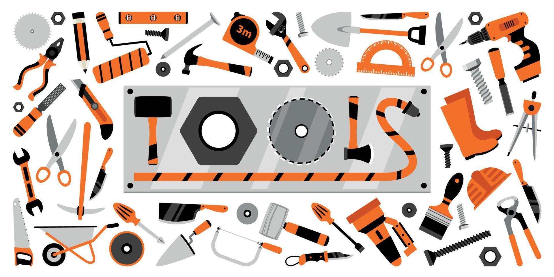 Set Of Various Construction Tools vector