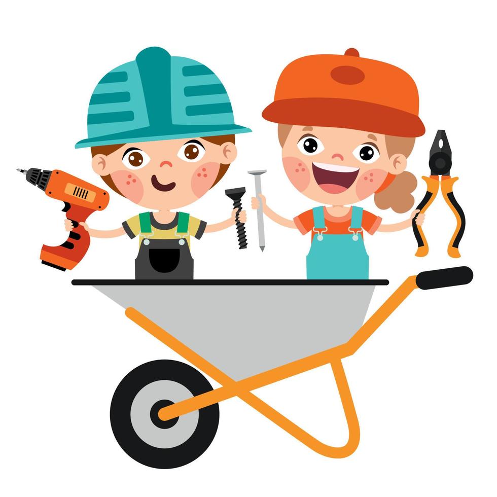 Cartoon Kid With Construction Tools vector