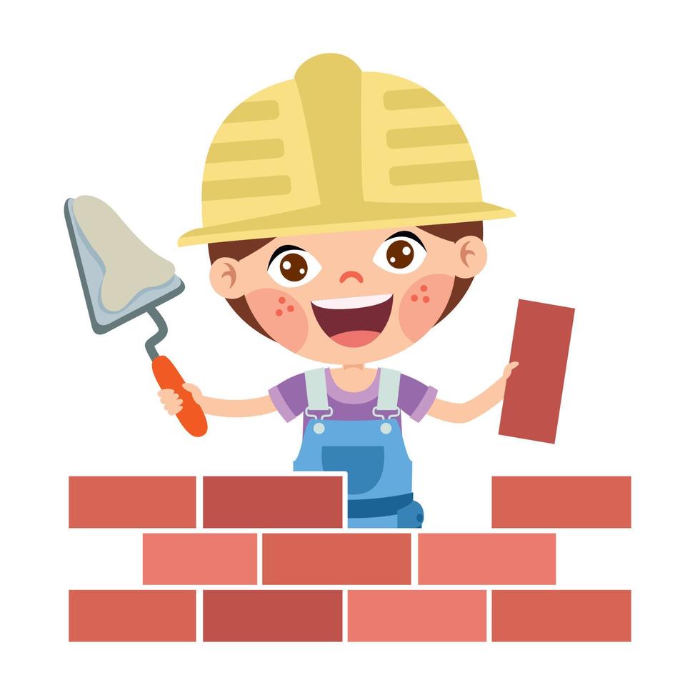 Cartoon Kid With Construction Tools vector