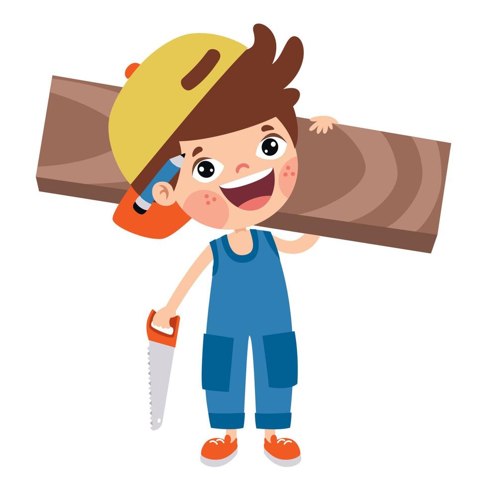 Cartoon Kid With Construction Tools vector