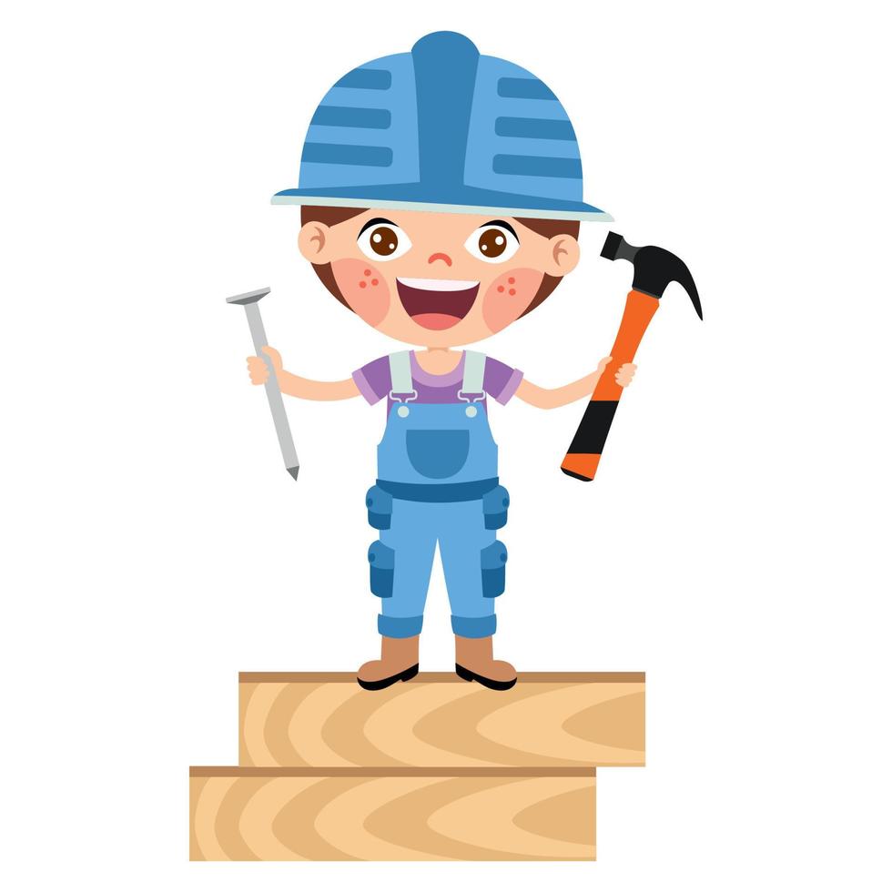 Cartoon Kid With Construction Tools vector