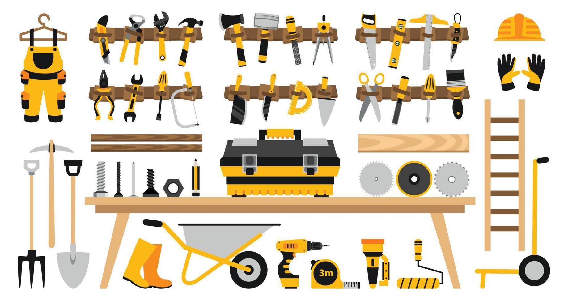 Set Of Various Construction Tools vector