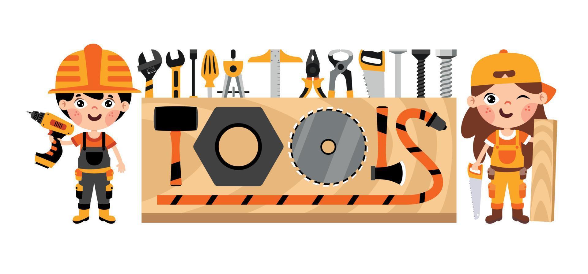 Cartoon Kid With Construction Tools vector