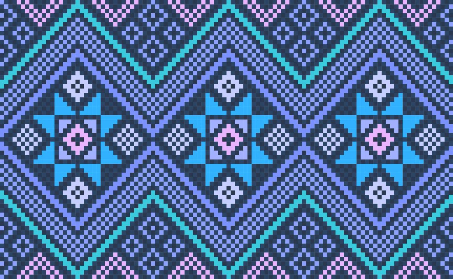 Pixel ethnic pattern, Vector Geometric beautiful style, Pink and blue pattern jacquard concept background