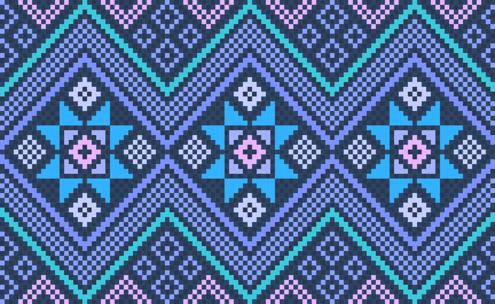 patrón étnico de píxeles, hermoso estilo geométrico vectorial, fondo de concepto jacquard de patrón rosa y azul vector