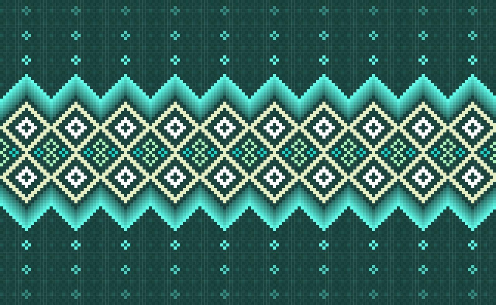 Embroidery ethnic pattern, Vector Geometric oriental background, Green Cross stitch repeat ethnic style