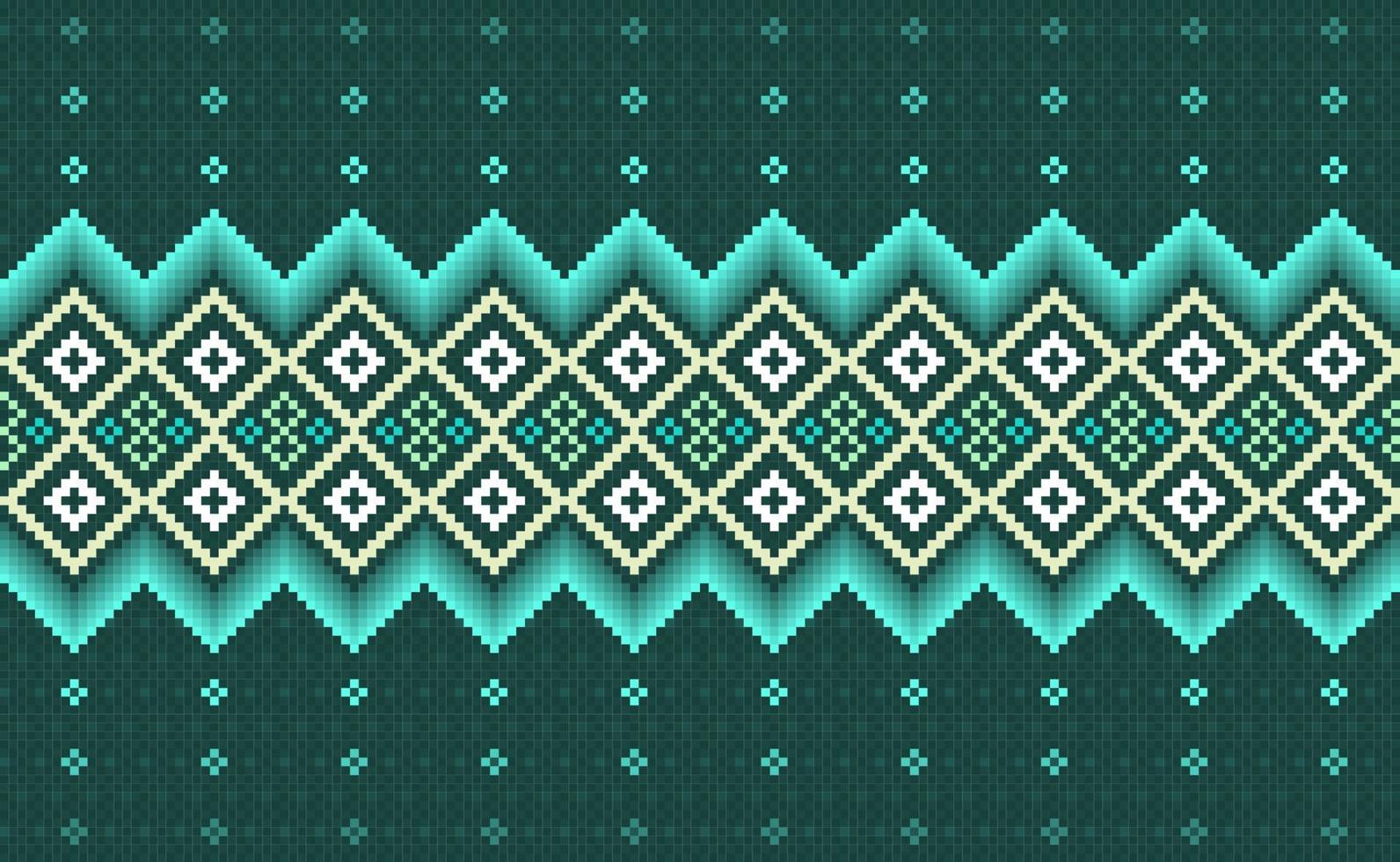 Embroidery ethnic pattern, Vector Geometric oriental background, Green Cross stitch repeat ethnic style