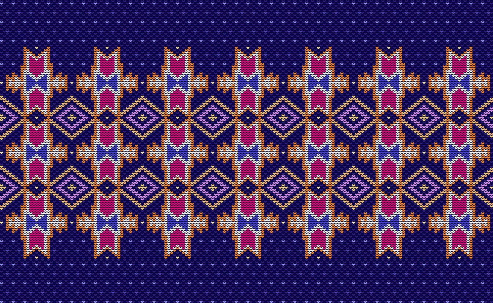 Sweater knitting pattern, Vector knitted abstract Navajo style, Pink and blue pattern geometry design