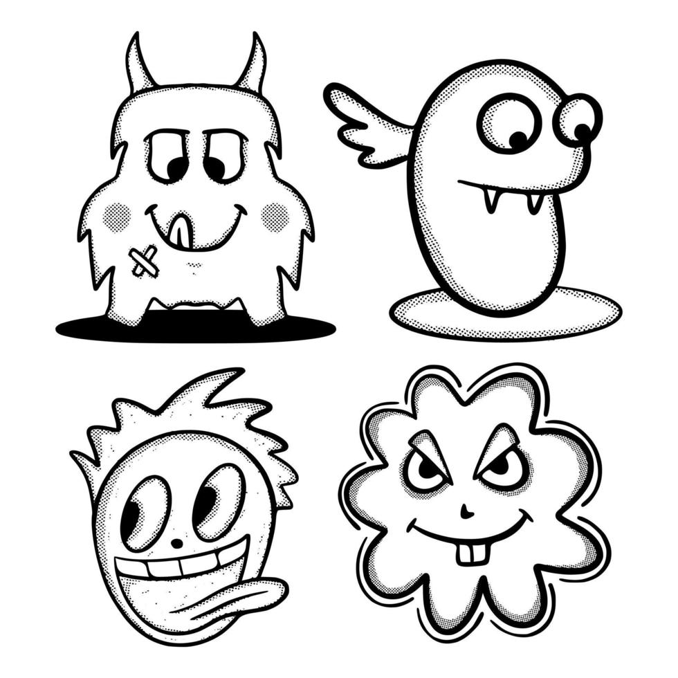 Monster cute Collection set Doodle Illustration hand drawn cartoon sketch for tattoo, stickers, etc vector