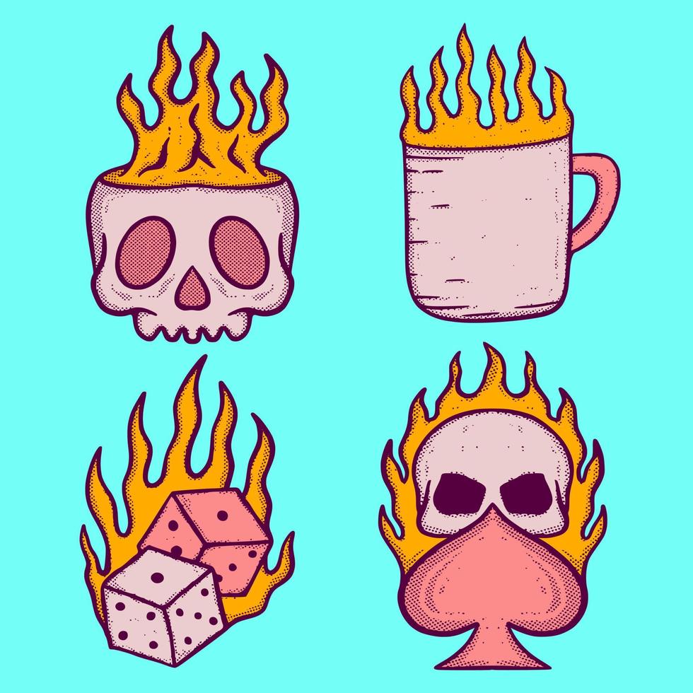 Collection set Doodle Illustration hand drawn cartoon sketch colorful for tattoo, stickers, etc vector
