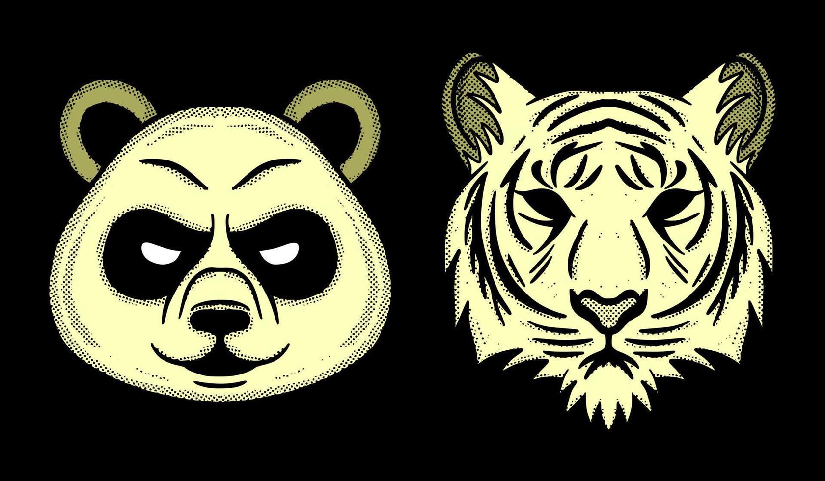 Panda and tiger Collection set Doodle Illustration cartoon sketch colorful for tattoo, stickers, etc vector