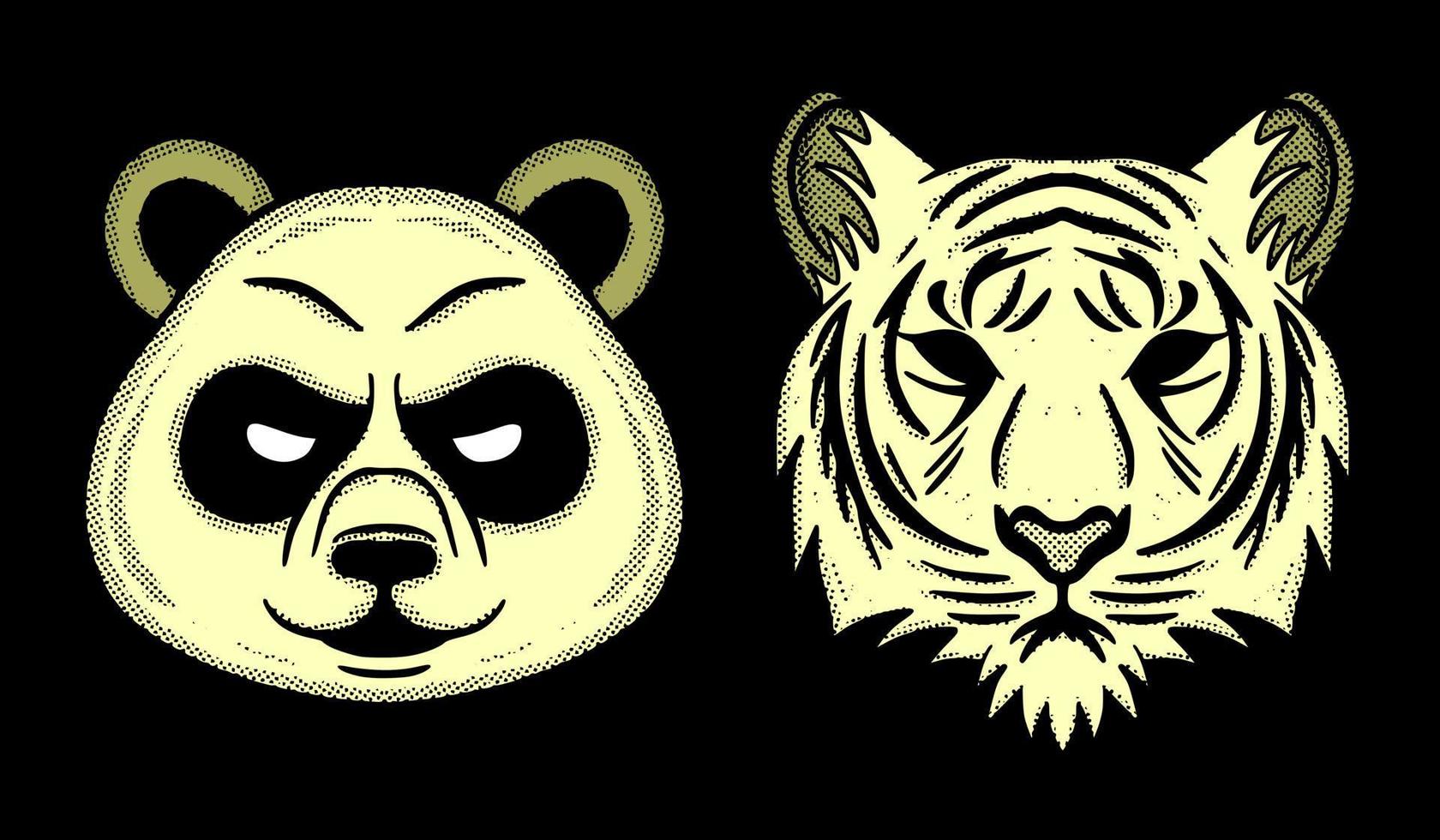 conjunto de colección de panda y tigre dibujo de dibujos animados de ilustración de garabato colorido para tatuajes, pegatinas, etc. vector