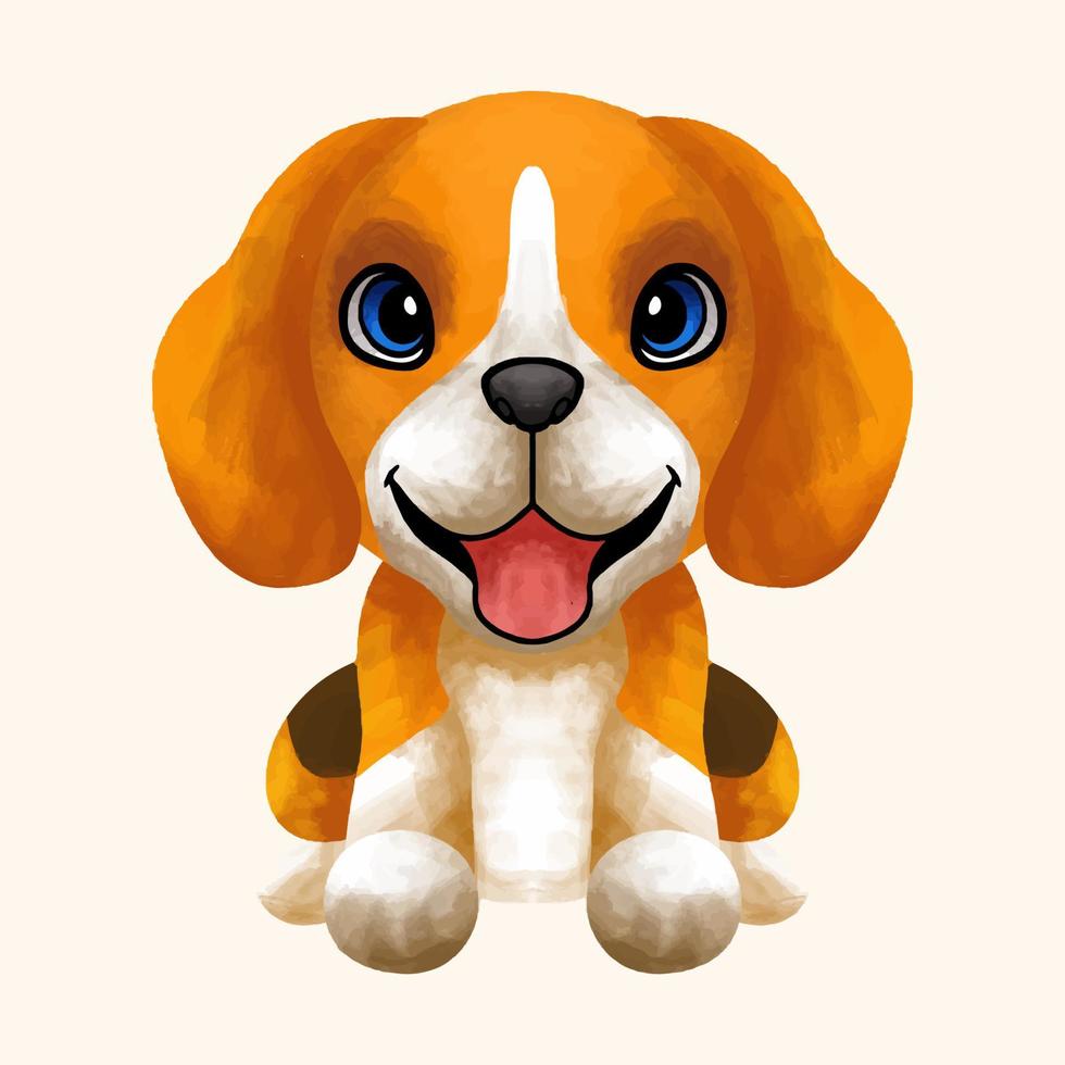 Watercolor Beagle Dog Cartoon isolated on a white background vector