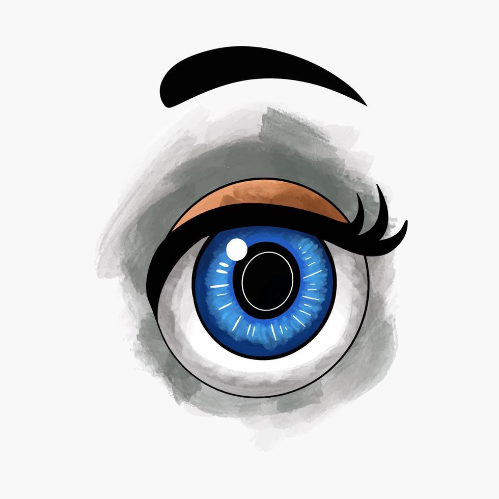 Watercolor cartoon eye isolated on white background vector