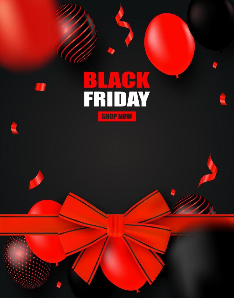 Black Friday Sale. Design with black- red balloons on black background .Vector. illustration. vector