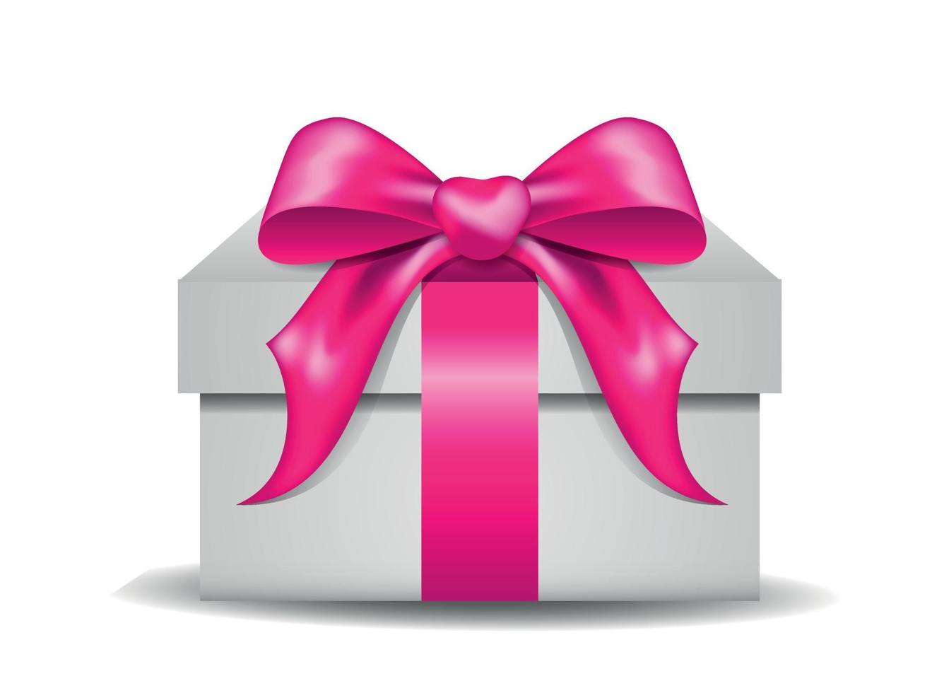 caja de regalo de color blanco. caja de regalo realista, con el lazo de satén rosa, aislado de fondo. caja de regalo, atada con cinta rosa. ilustración vectorial, sin trama vector