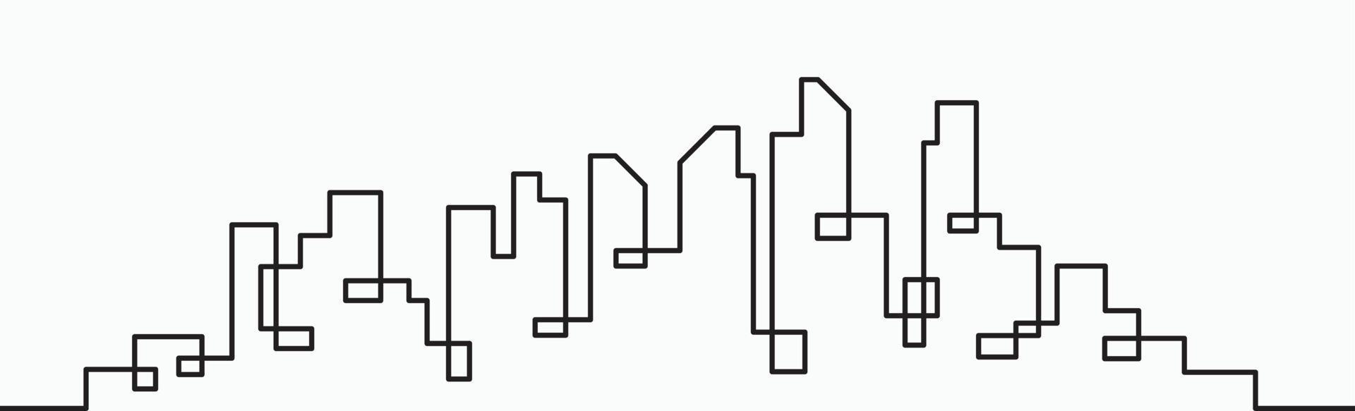 Modern City Skyline continuous outline drawing on white background. vector
