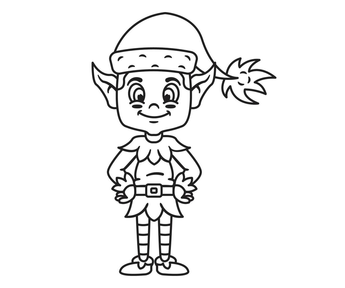 Cute Elf Coloring Pages for Kids Free Vector