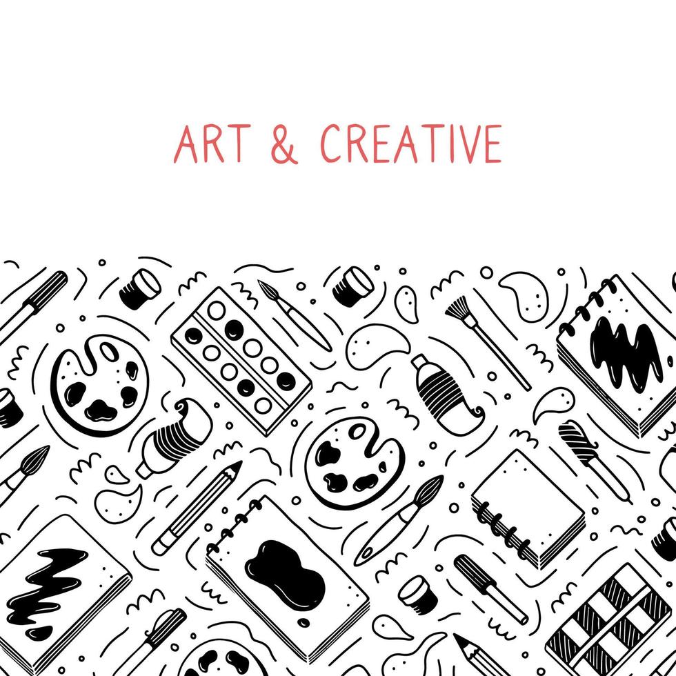 Hand drawn set of creatives, visual art themes doodle element. Vector