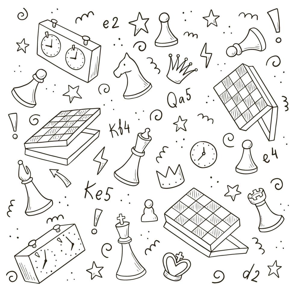 Hand drawn set of cartoon chess vector
