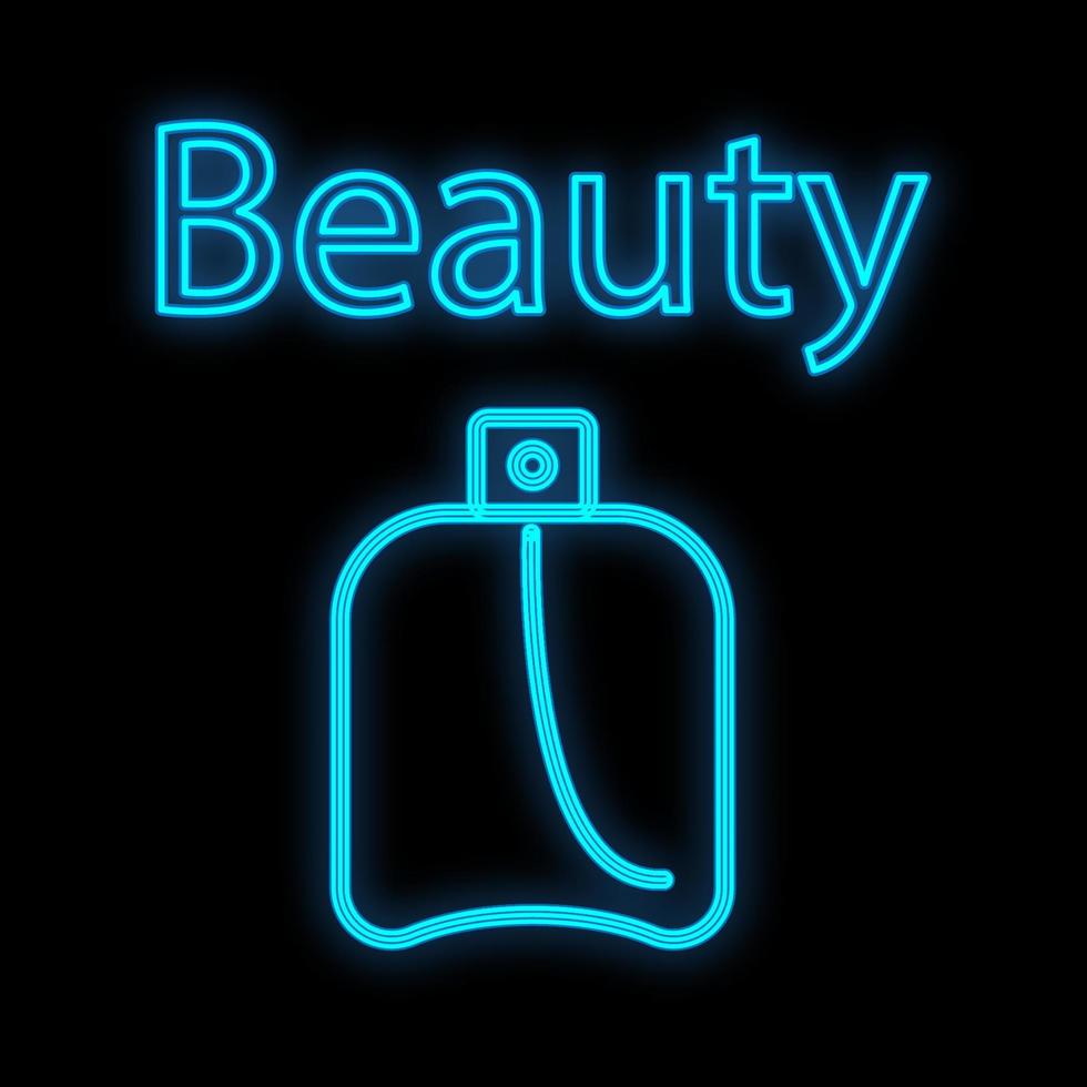 spray de perfume para crear aroma en el cuerpo y el cuidado de la piel. perfumes para hombres y mujeres. envase de perfume con un contorno de neón azul sobre un fondo negro. firmar para barras de perfume. ilustración vectorial vector