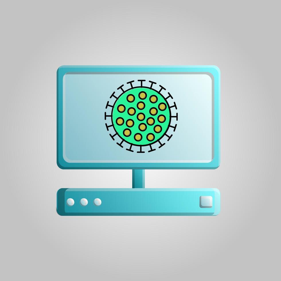 una computadora digital moderna con un monitor de medicina en línea para trabajar en una cura para una peligrosa epidemia mortal de la pandemia del virus de la enfermedad coronavirus covid-19. ilustración vectorial vector