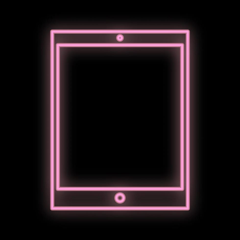 Bright luminous pink digital digital neon sign for a store or workshop service center beautiful shiny with a modern tablet on a black background. Vector illustration