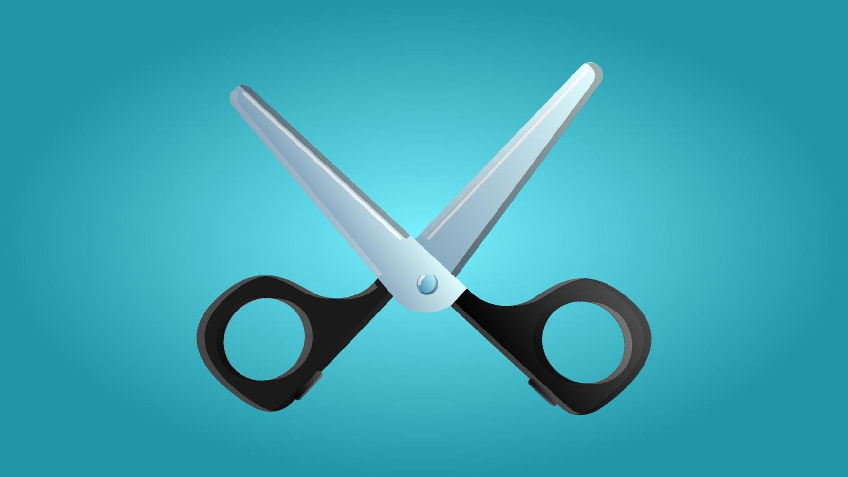 Trendy beautiful beauty glamorous trendy sharp metal hairdresser scissors on a blue background. Vector illustration