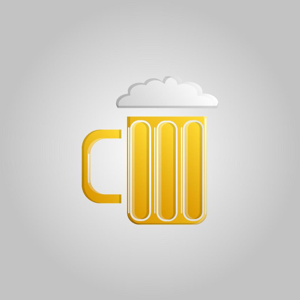 A large refreshing mug with a glass of yellow tasty alcoholic light beer foam on a white background vector