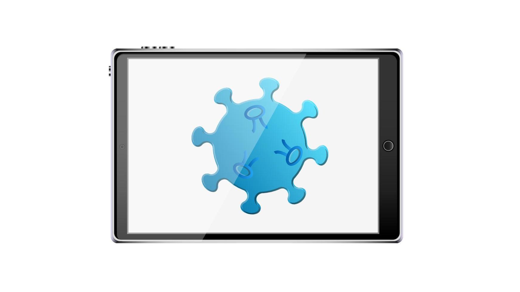 Digital modern touch-sensitive tablet on a white background and a dangerous virus infectious pandemic epidemic coronovirus infection covid-19. Vector illustration
