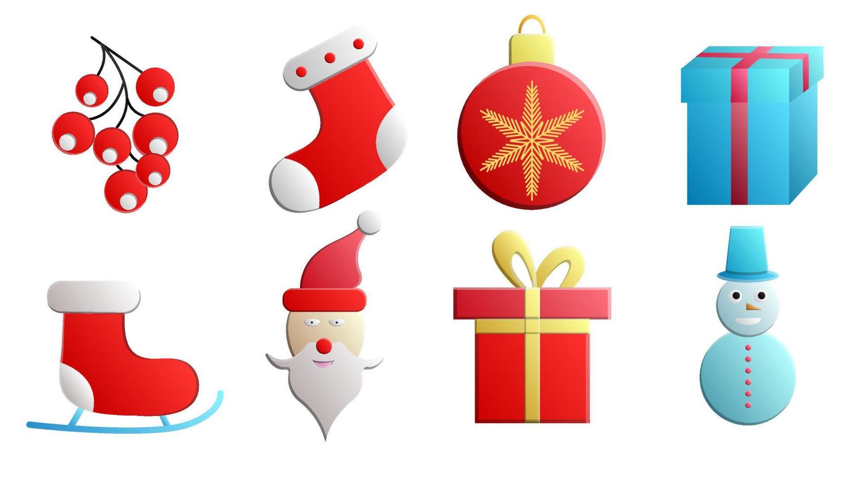 Vector set of modern line colored Christmas icons and symbols, including santa, deer, present, snowman, elf and mistletoe isolated on white