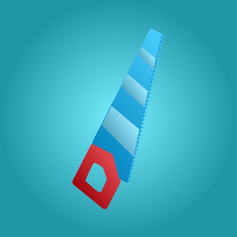 Tool for repair and construction sharp metal hand saw on a blue background. Vector illustration
