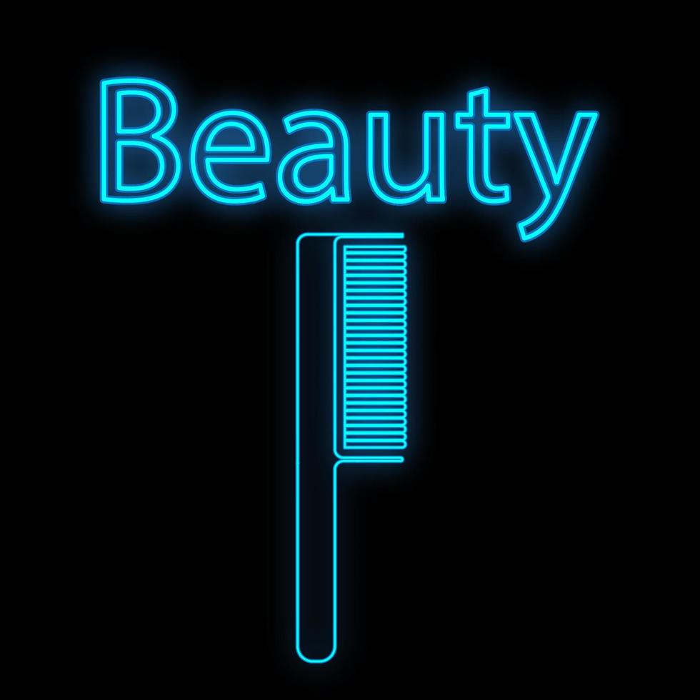 neon comb in blue on a black background. hairdressers tool for creating bouffant, hairstyles and styling. untangling wet hair before drying. vector illustration