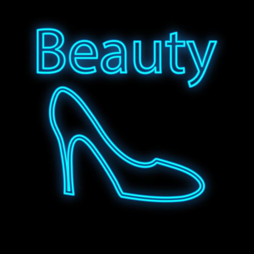 Zapato femenino de moda de neón azul sobre un fondo negro. zapatos para mujer con tacones altos. imagen de una mujer de negocios y confianza. zapatos modernos y elegantes para niñas. ilustración vectorial vector
